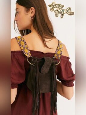 Free People Lily Mini Beaded Fringe Backpack Brown